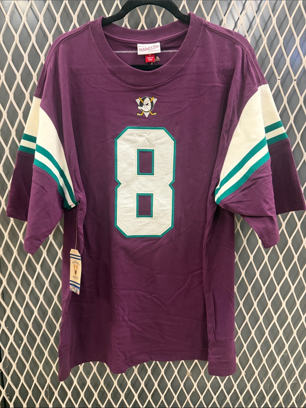 Mitchell & Ness Purple Hockey-Style Jersey Tee with White & Teal Accents - #8